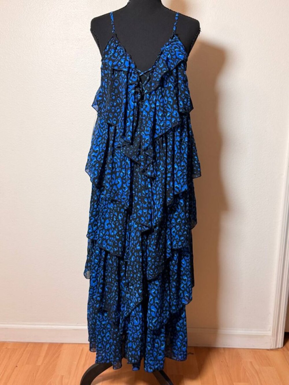 Lulus Tiers of Love Black and Blue Print Tiered Ruffled Maxi Dress Boho Chic